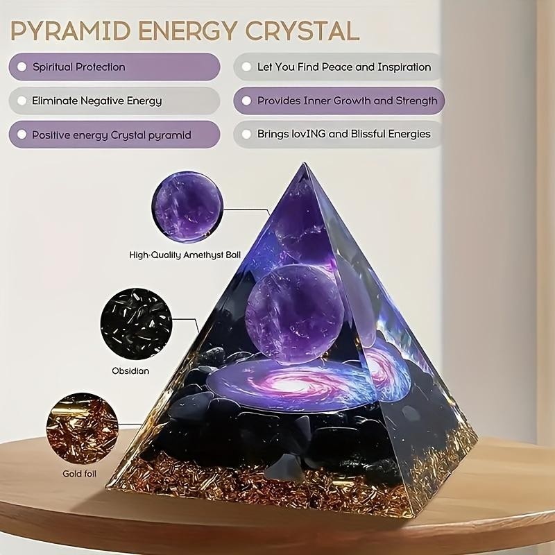 Amethyst Crystal Ball Pyramid Raw Stone Home Decor Wealth Stress Relief Reiki