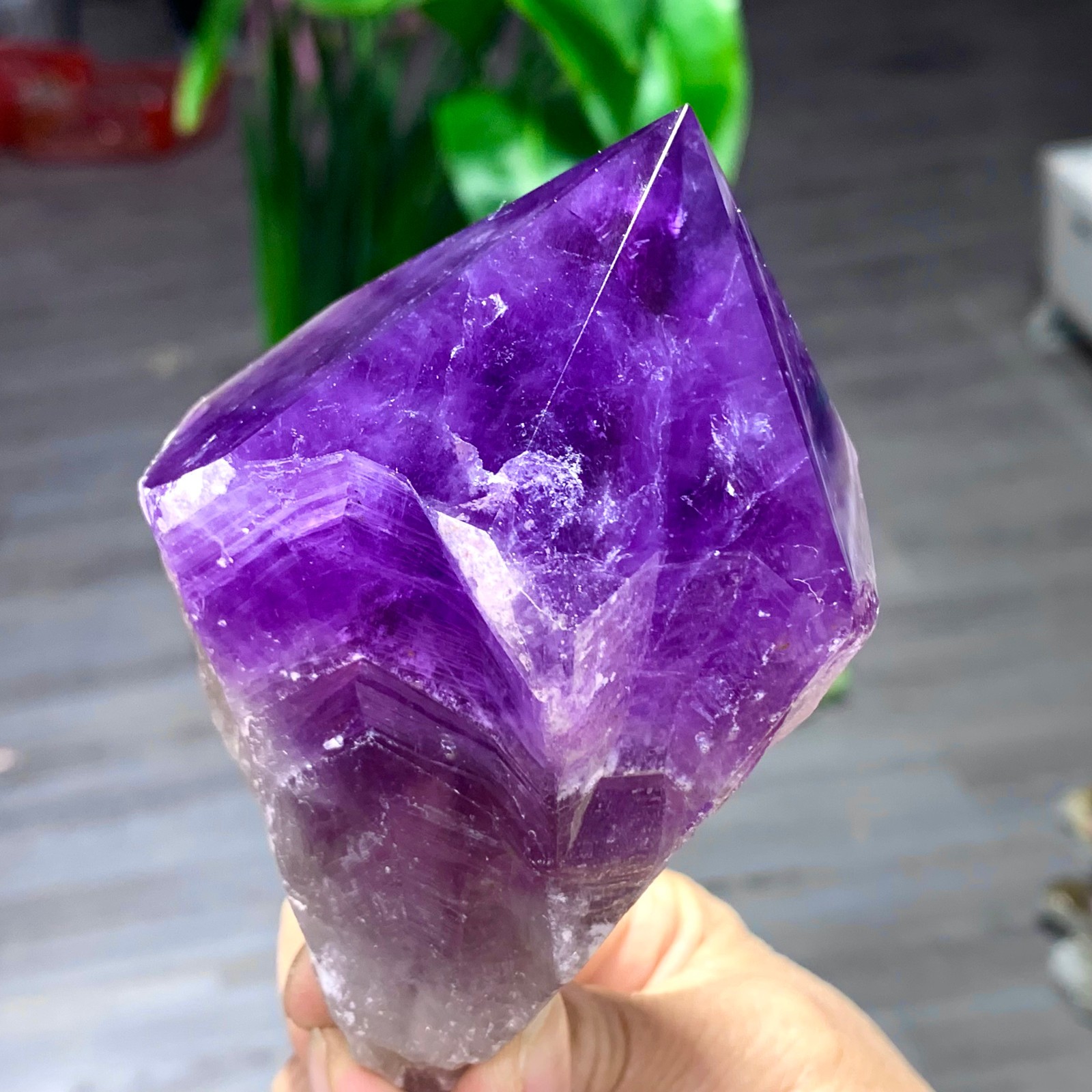 378G Natural Amethyst Quartz Crystal Single-End Terminated Wand Point Healing