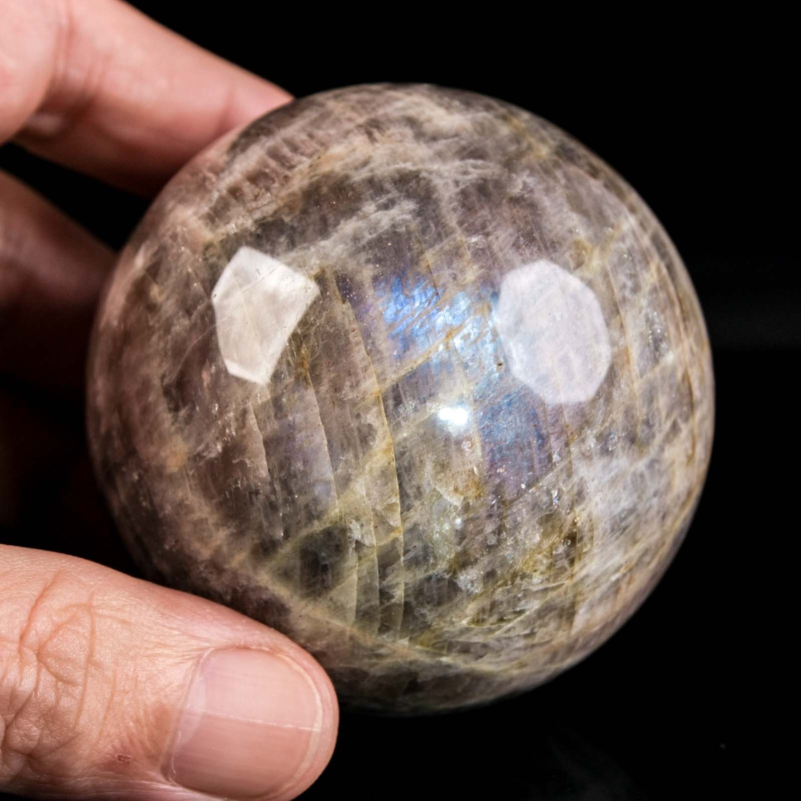 2.4″ 11.32oz Moonstone Sphere Natural Blue Flash Crystal Ball Mineral Specimen