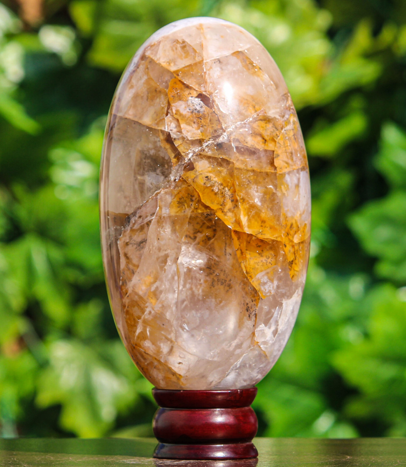 Superb 195mm Yellow Fire Quartz Crystal Healing Chakra Reiki Gemstone Lingam Egg