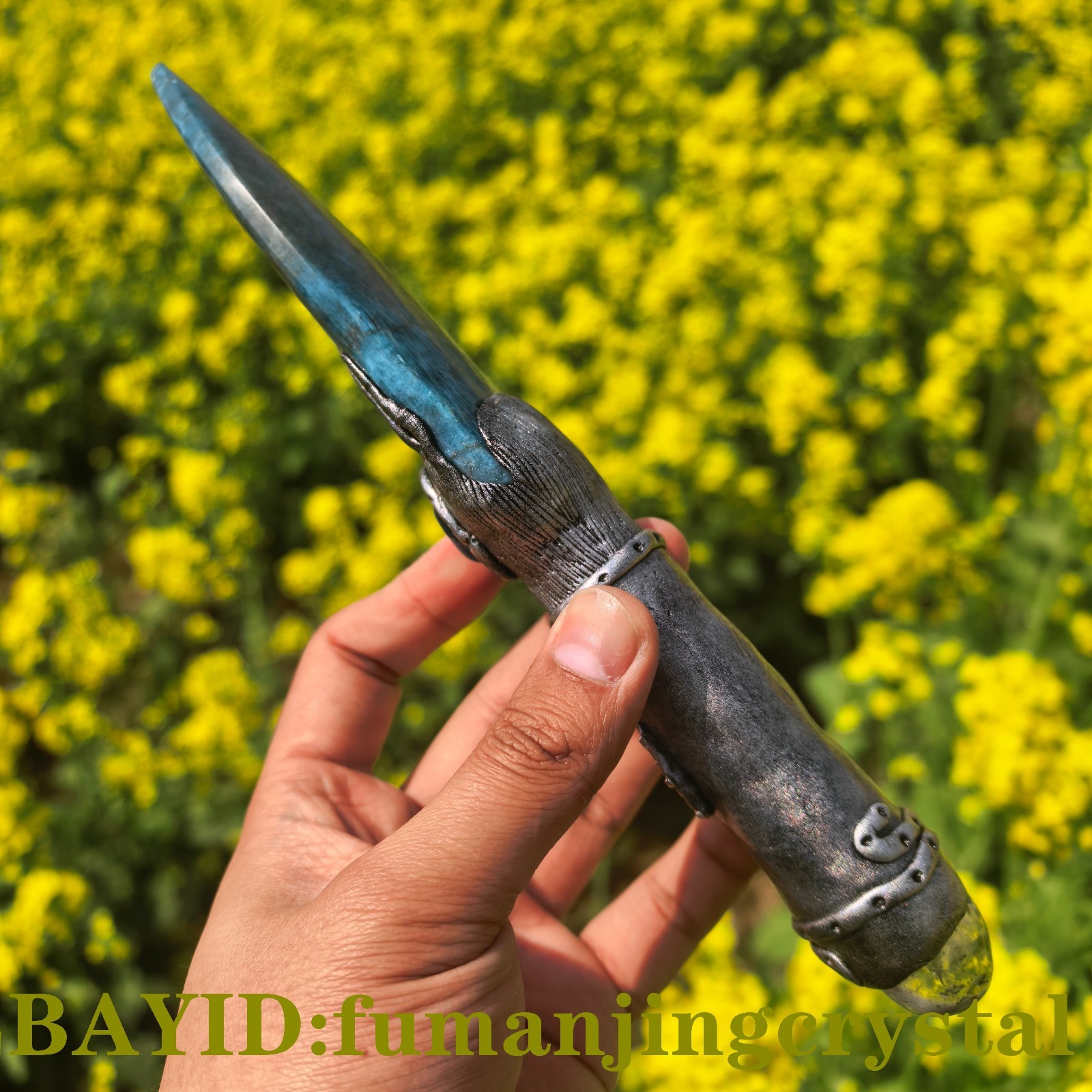 Blue apatite Knife , Handmade Carved Crystal Raw Sorceress Collectible gifts