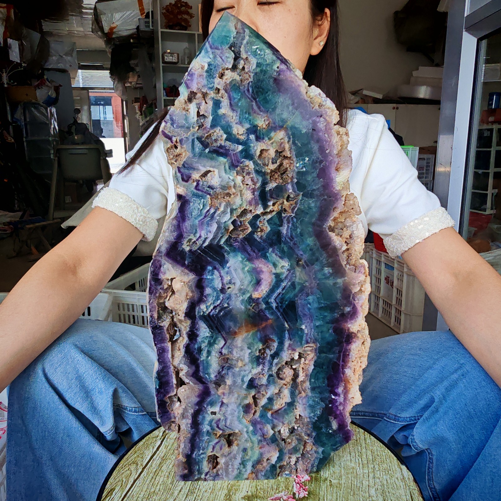 14.3LB Restoration of Natural Colored Fluorite Crystal Specimens 6500g