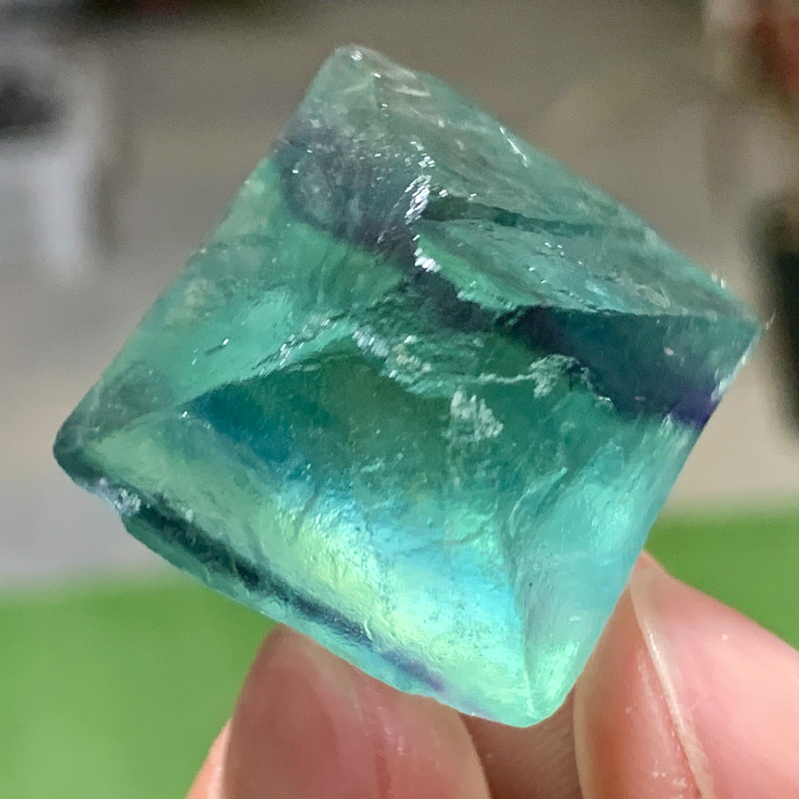 23G Rare transparent blue green fluorite cubic mineral crystal sample/China