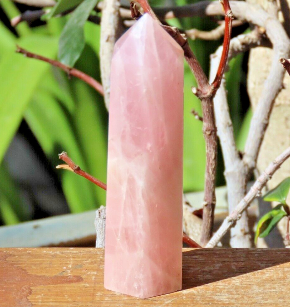Polished Rose Quartz Crystal Generator 85mm Tall 76 Grams Natural Pink Point