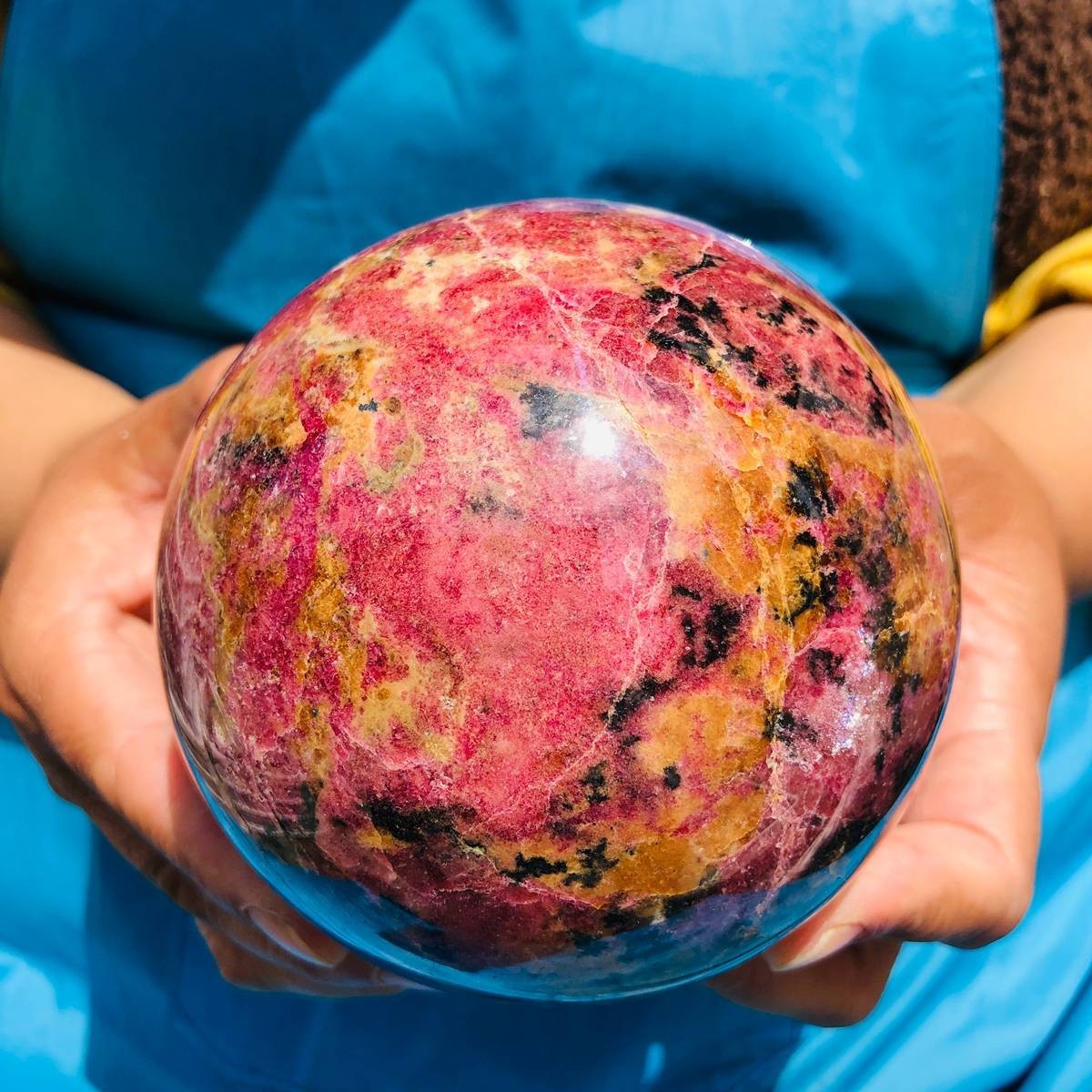 4.4 LB Natural Rhodonite Crystal Sphere Pink Black Healing Gem Stone 4795