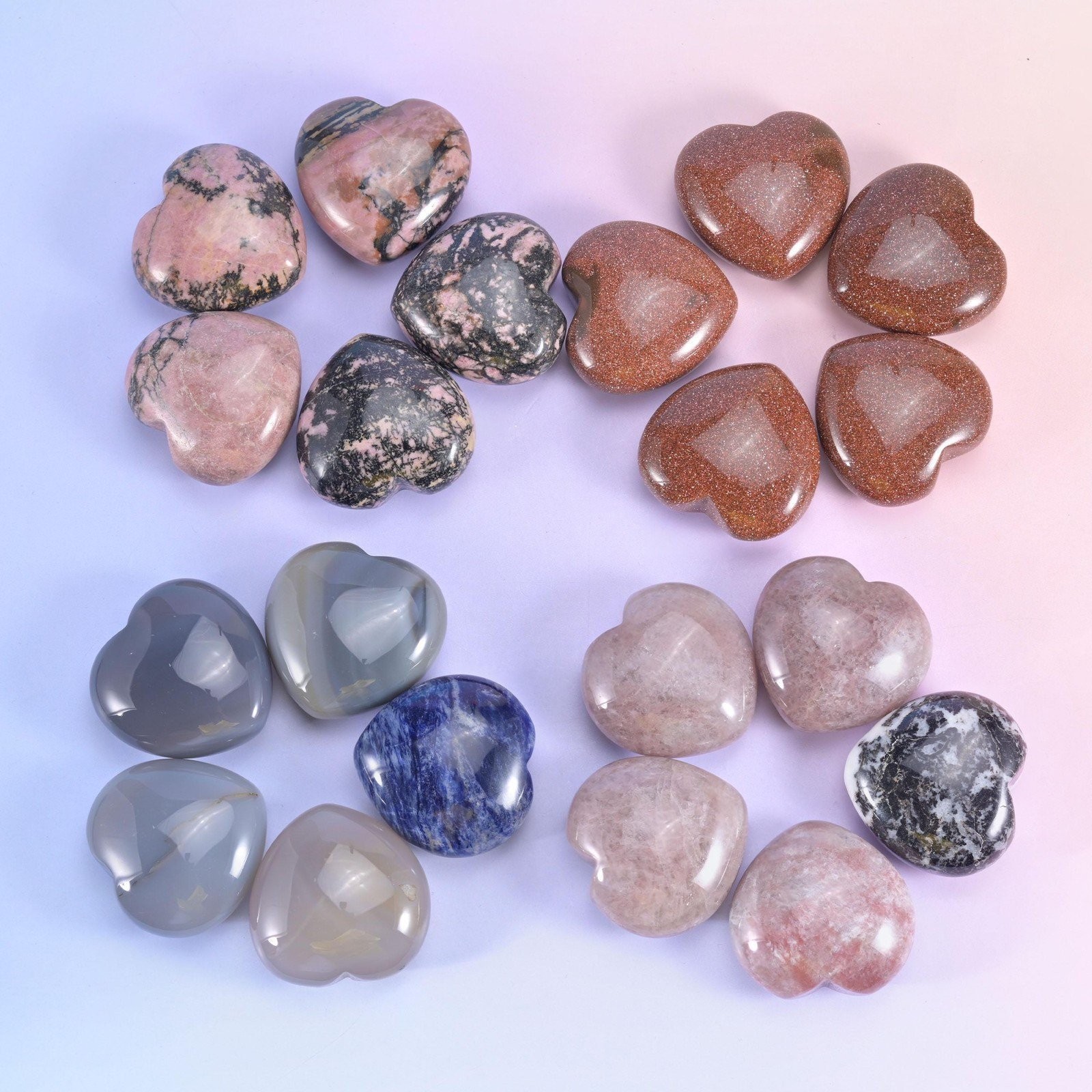 40mm Gemstone Heart Polished Healing Crystal Heart Pocket Stone