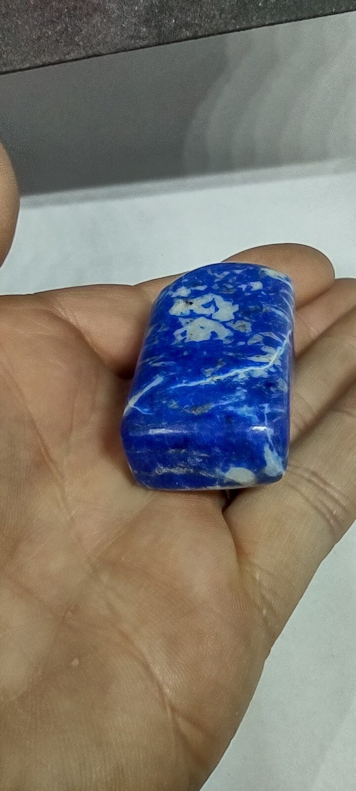 Lapis Lazuli Palm Stone Carved And Polished Rough On Back Side Afghanistan