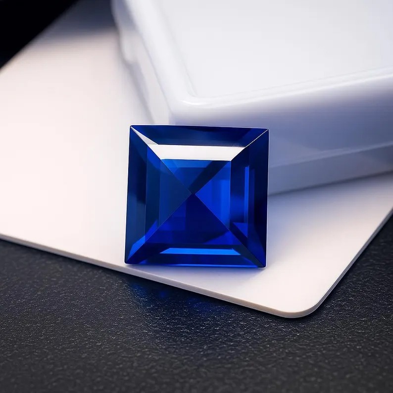 12 Ct Blue Sapphire Princess Cut Loose Gemstone Natural Square Cut Stone