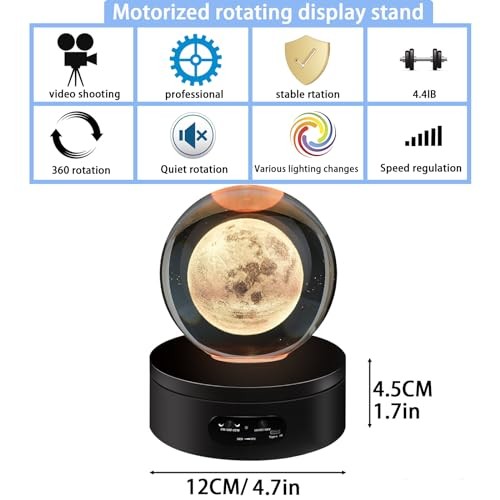 LED Rotating Display Stand, 4.72in Black Plastic Motorized Turntable Base