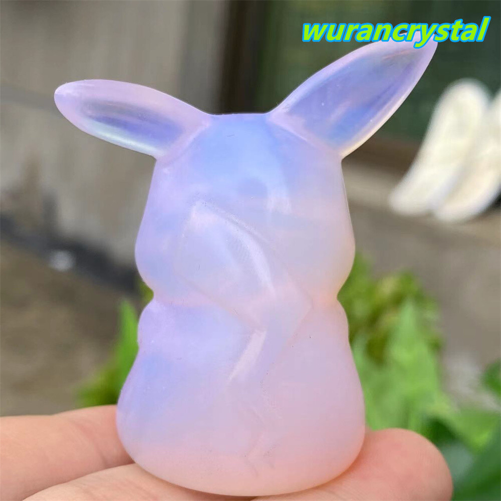 Pink Opalite Quartz Crystal Carved Skull Pikachu point Reiki healing Gem gift 1p