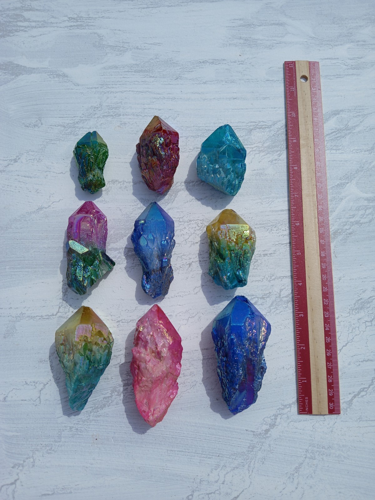 9 Pieces Irregular Rainbow 🌈 Titanium Aura Quartz Points! Healing, 2 Lbs! G1