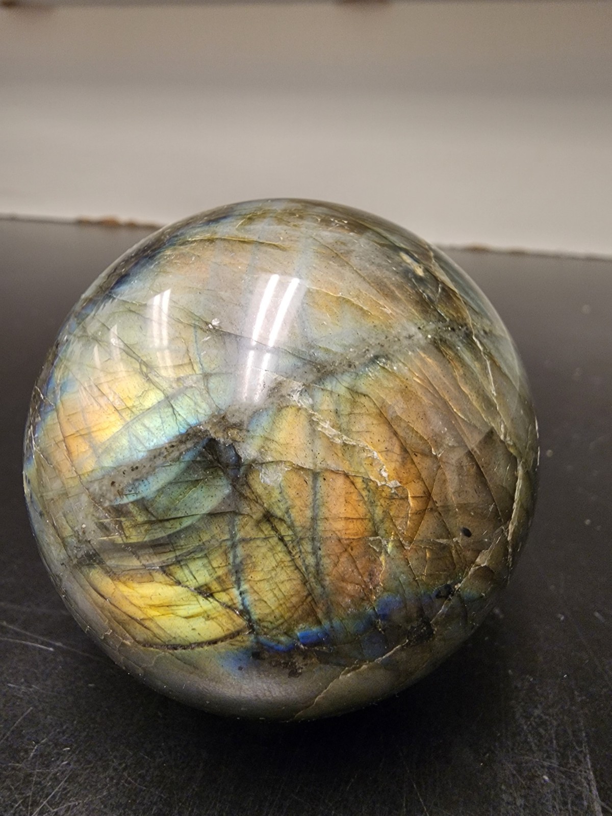 391g Labradorite Crystal Sphere Blue Gold Flash Polished Stone Display Ball