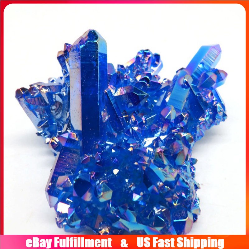 120g Natural Aura Blue Titanium Quartz Crystal Cluster Healing Gemstone Specimen