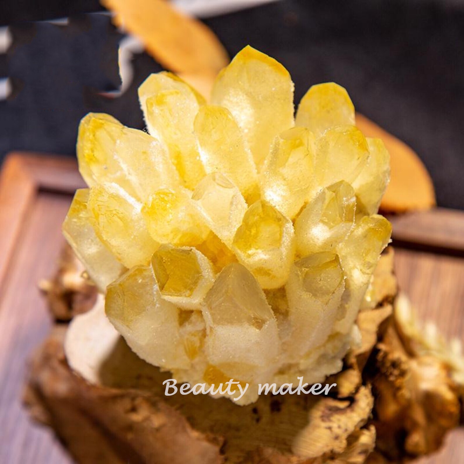 300g Natural Citrine Quartz Geode Cluster Yellow Crystal Collection Home Decor