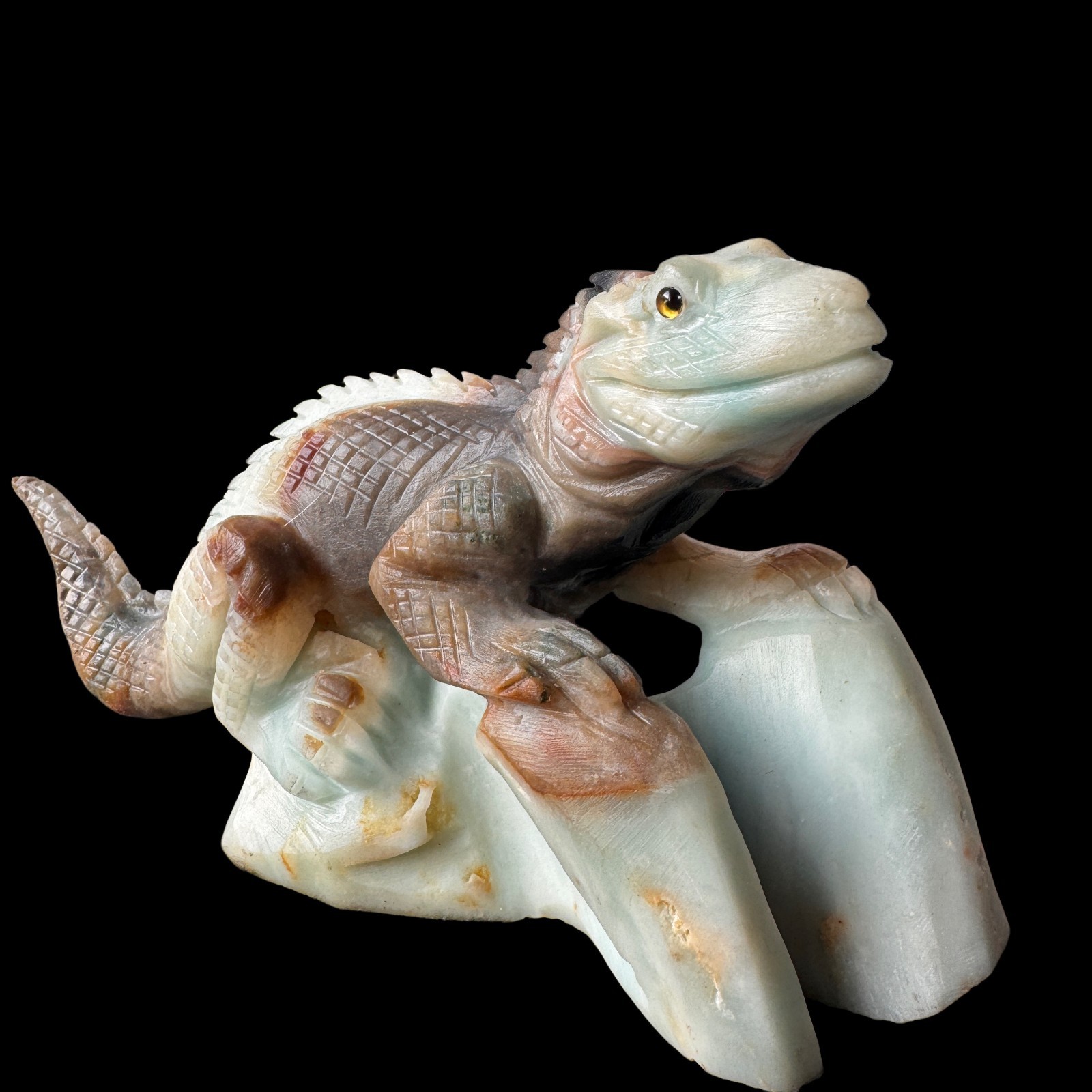 Solid Amazonite Lizard Sculpture, Artisan Carved – Symbol of Regeneration & Pois