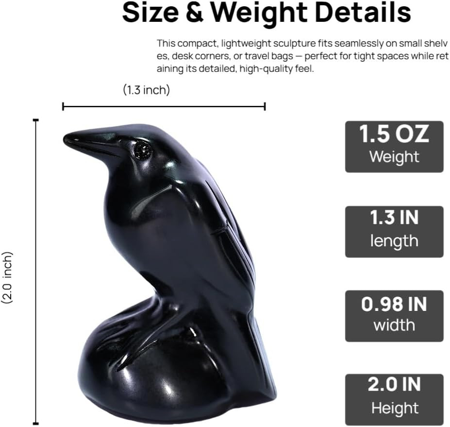 Obsidian Crystal Raven Statue 2″ Natural Crystal Crow Figurine Healing Stone Rav