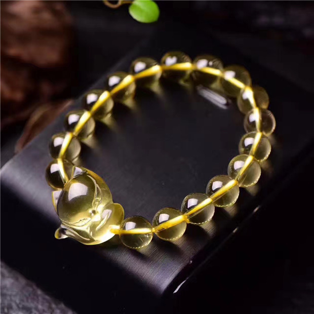 Genuine Natural Citrine Quartz Crystal Beads Fox Pendant Bracelet 25*24*13mm AAA