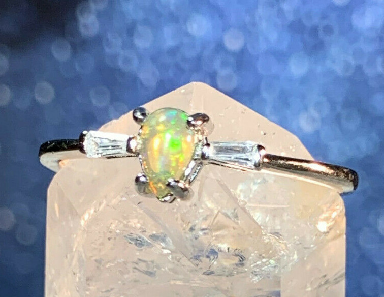 DAINY STACKABLE PRECIOUS ETHIOPIAN OPAL NATURAL FULL SPECTRUM FLASH RING .925