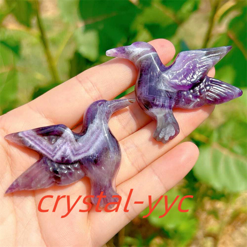 2″+ Natural Dreamy Amethyst Humming Bird Carved Quartz Crystal Skull Reiki 1pc
