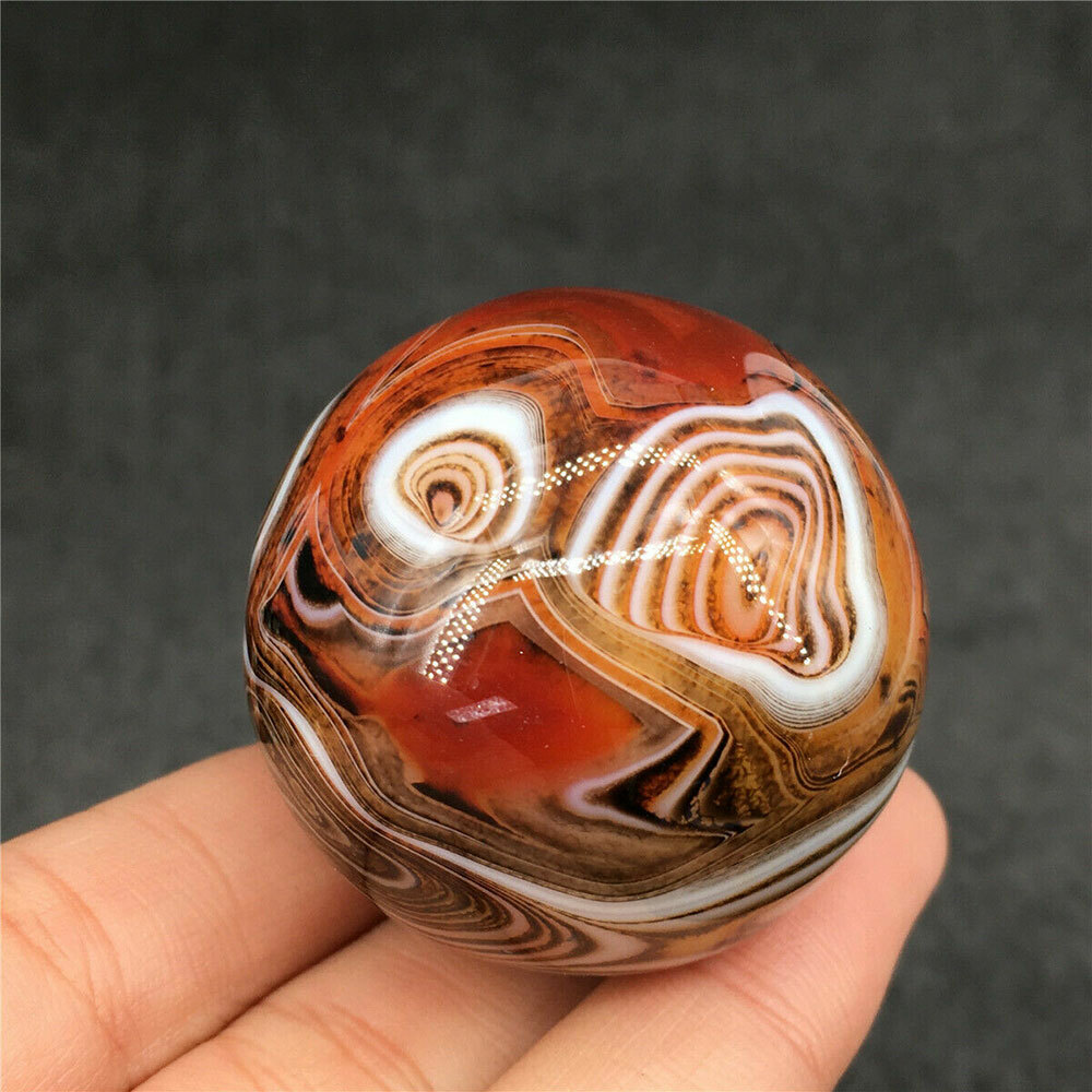 Polished Banded Natural Silk Agate Ball Quartz Sphere Fossil Crystal DIa.35MM