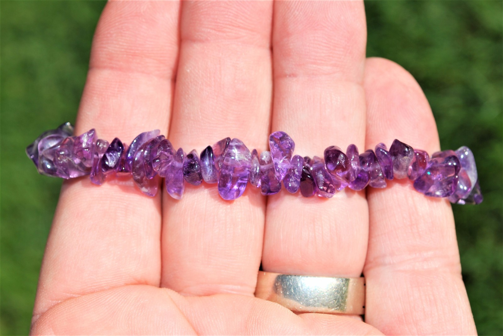 CHARGED Premium (Light) Natural Amethyst Crystal Chip Stretchy Bracelet + Heart