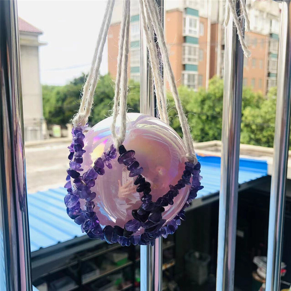 Vintage Boho Hanging Sphere Holder Home Decor Macrame Crystal Basketball Hanger