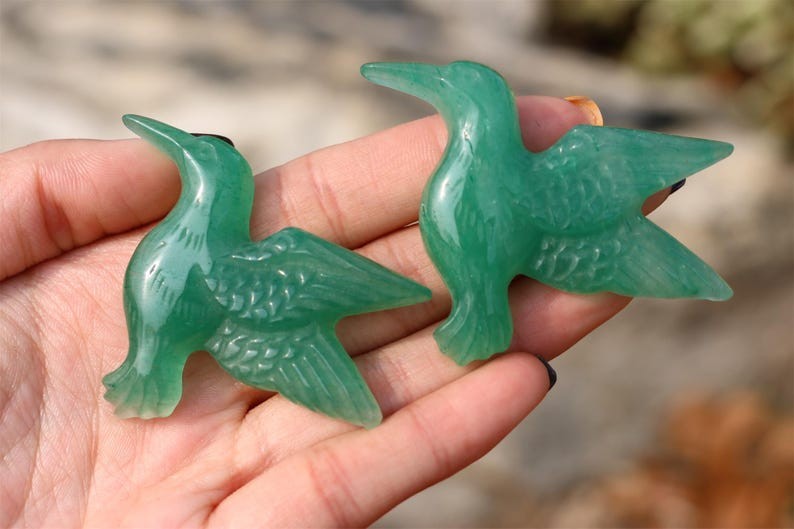 2″Natural aventurine hummingbird Hand Carved Reiki Crystal Figurine Heal gift 1x