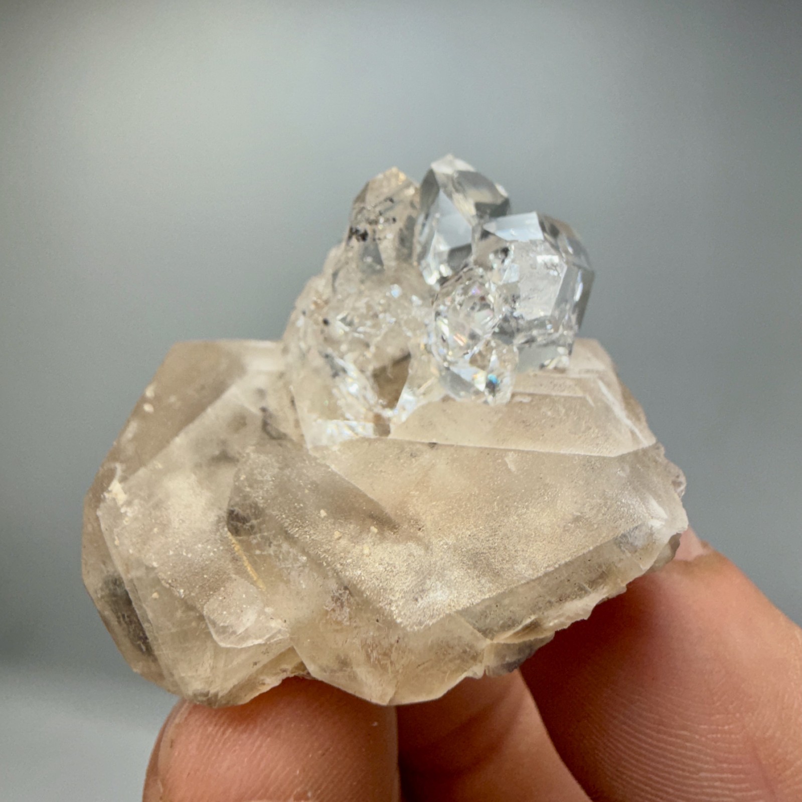 Herkimer Diamond Gem Cluster Perched on Calcite Crystals, Unique + 100% Natural!