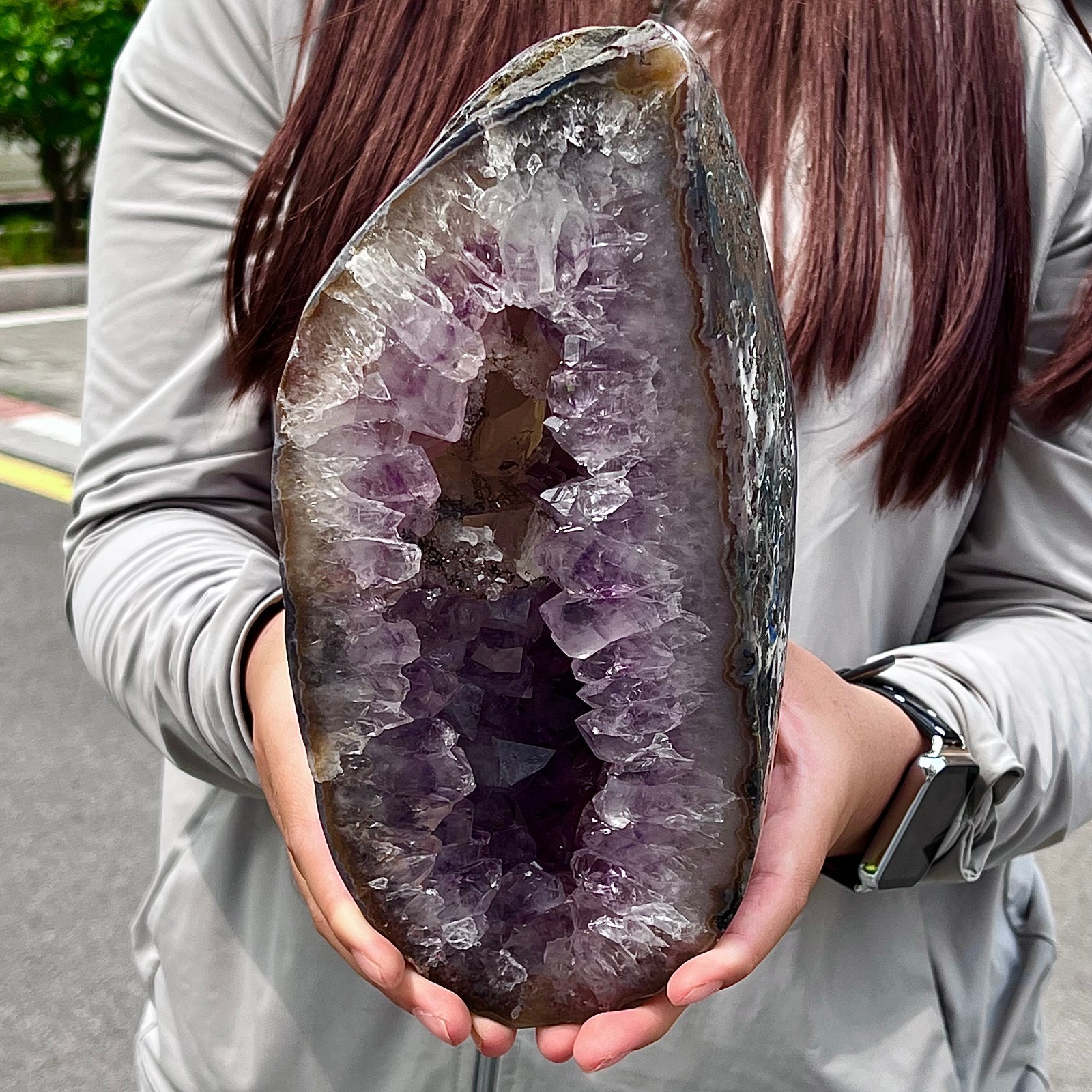 8.37LB High quality agate amethyst coin bag specimen home decoration