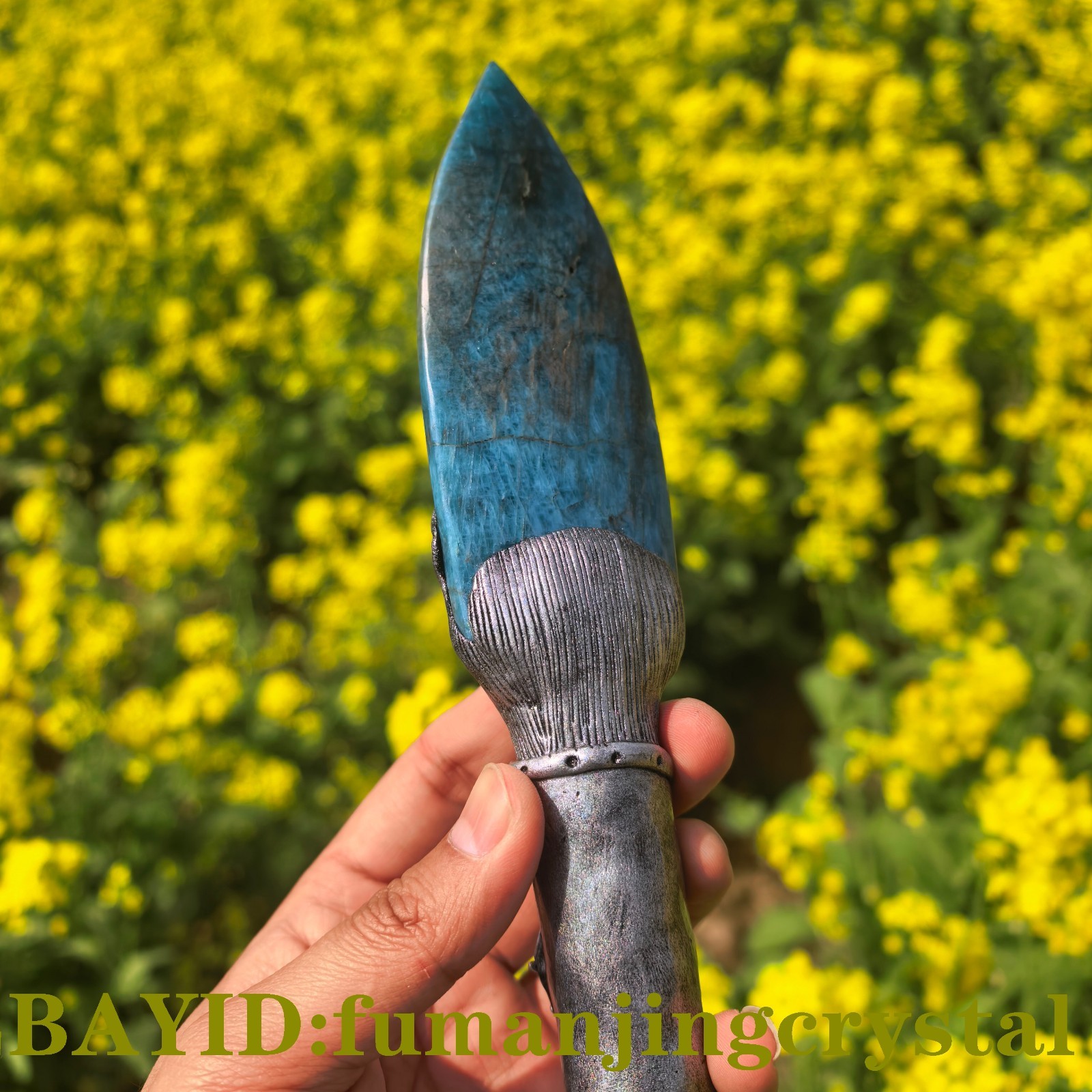 Blue apatite Knife , Handmade Carved Crystal Raw Sorceress Collectible gifts