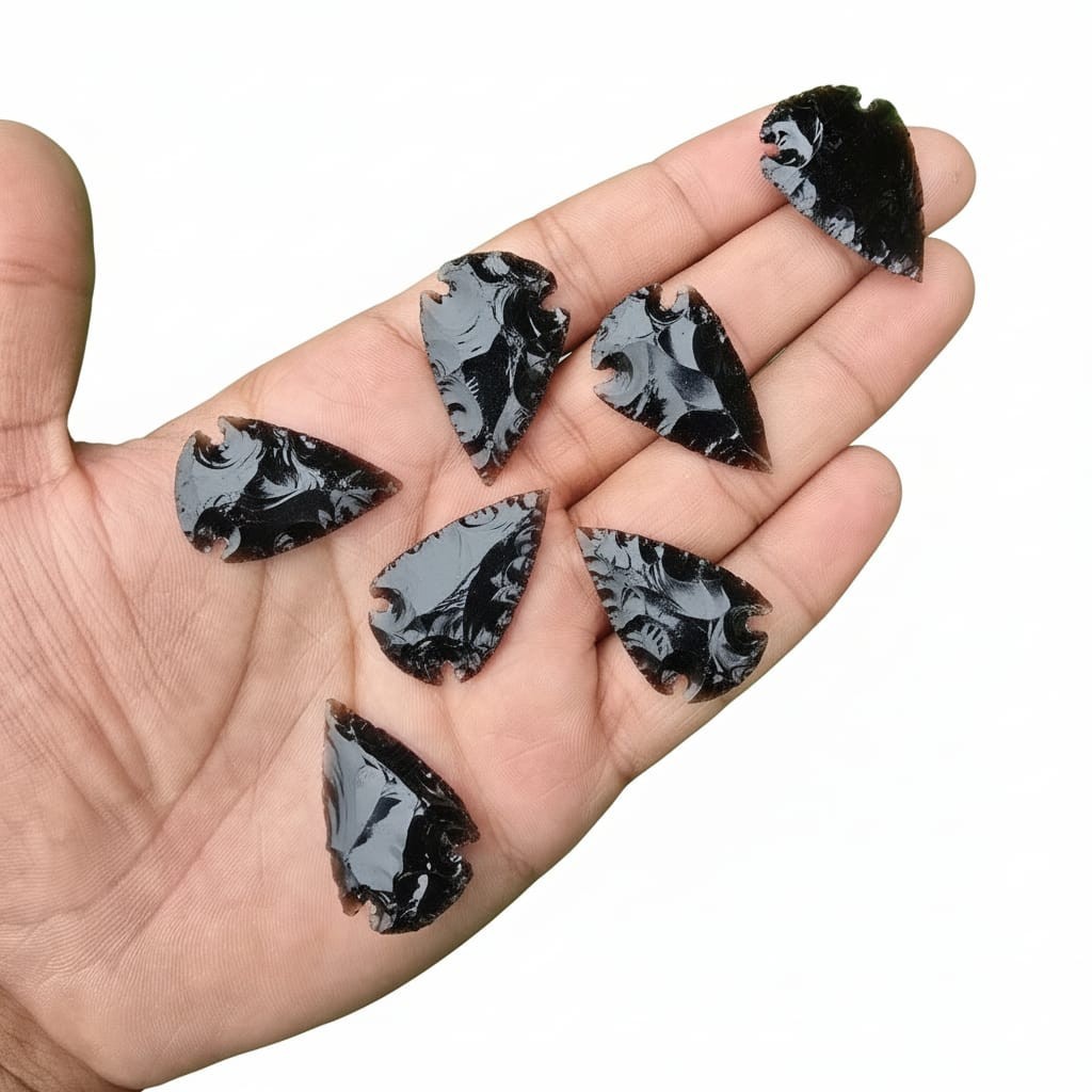 HANDMADE NATURL 10 Black OBSIDIAN SPEARHEAD POINTS 1 to 1.25 Inch Arrowheads LOT