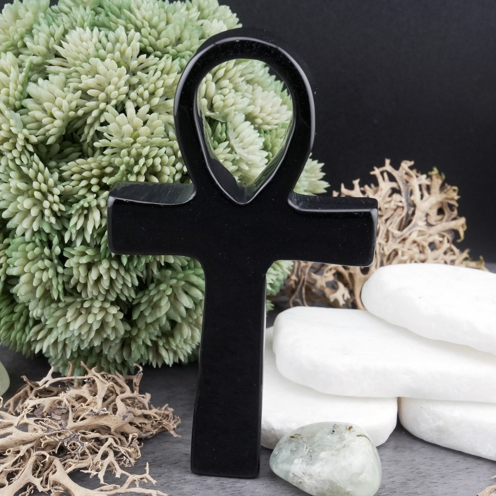 Obsidian Ankh Spiritual Protection Crystal Gift Black Stone Energy Altar Decor