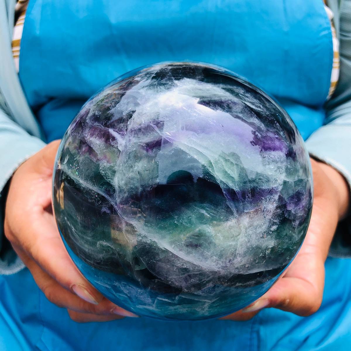 5.69LB Natural rainbow fluorite sphere quartz crystal polished ball healing