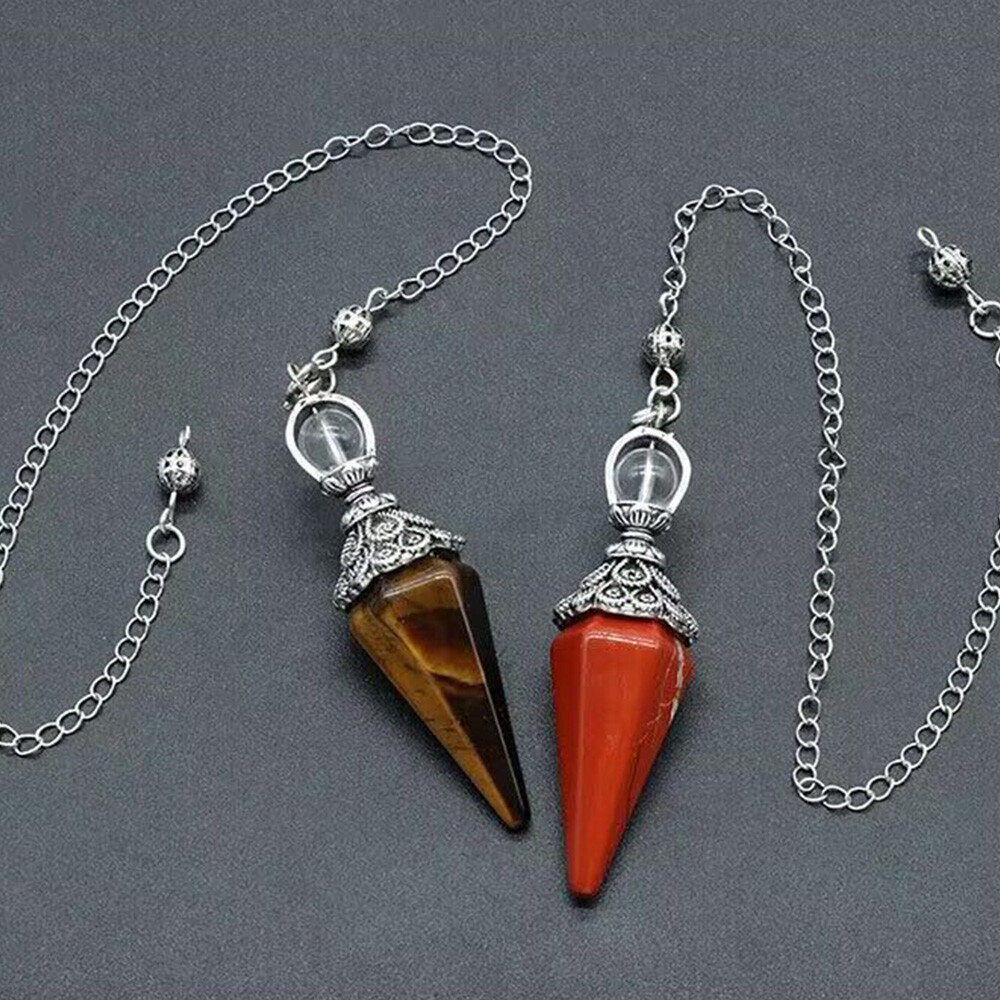 Chakra Pendulum Natural Crystal Hexagon Pyramid Chain Pendant Healing Divination