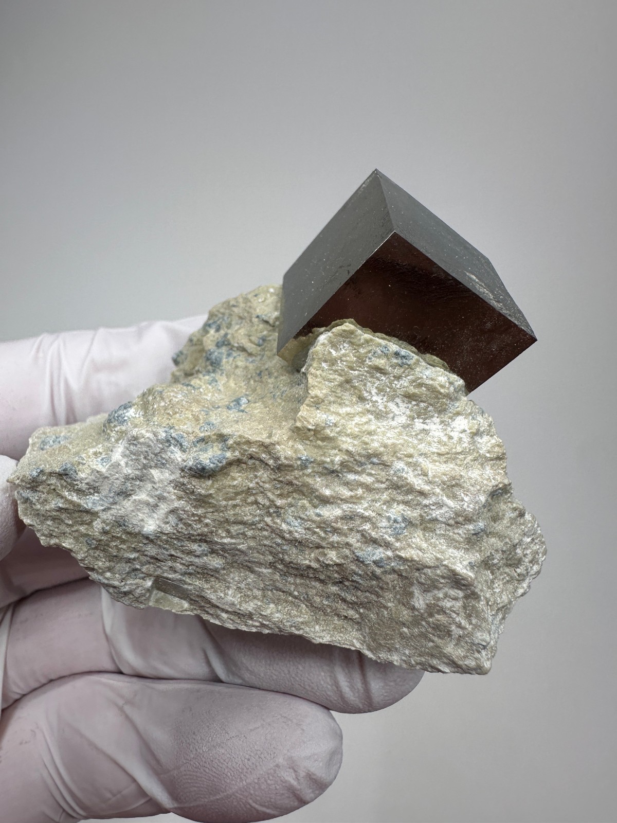 Rare Lustrous Pyrite Cube on Matrix__Navajun Mine, Spain