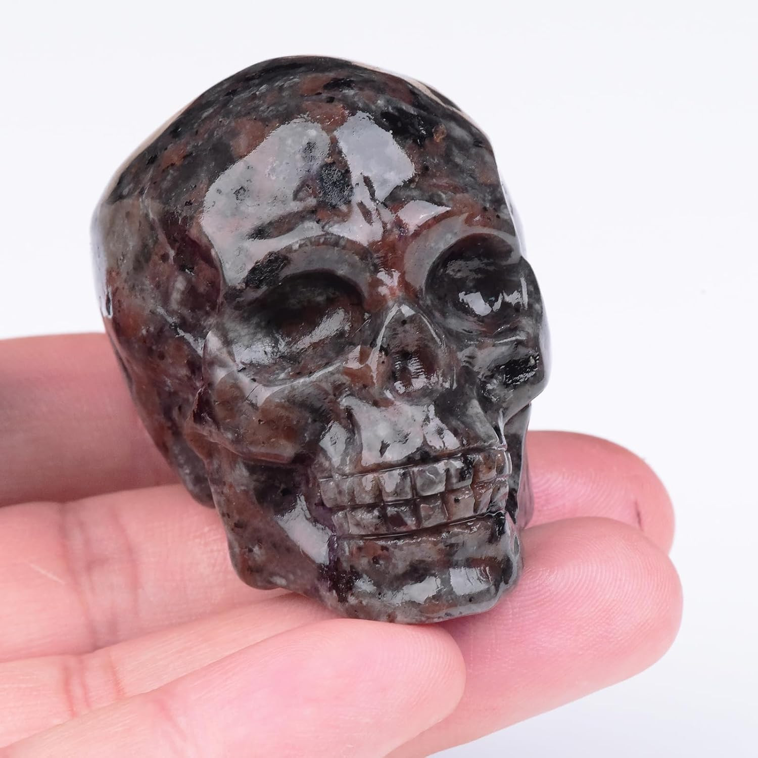 2 Inch Flame Yooperlite Stone Crystal Skulls Decor,Human Skull Sculpture Statues