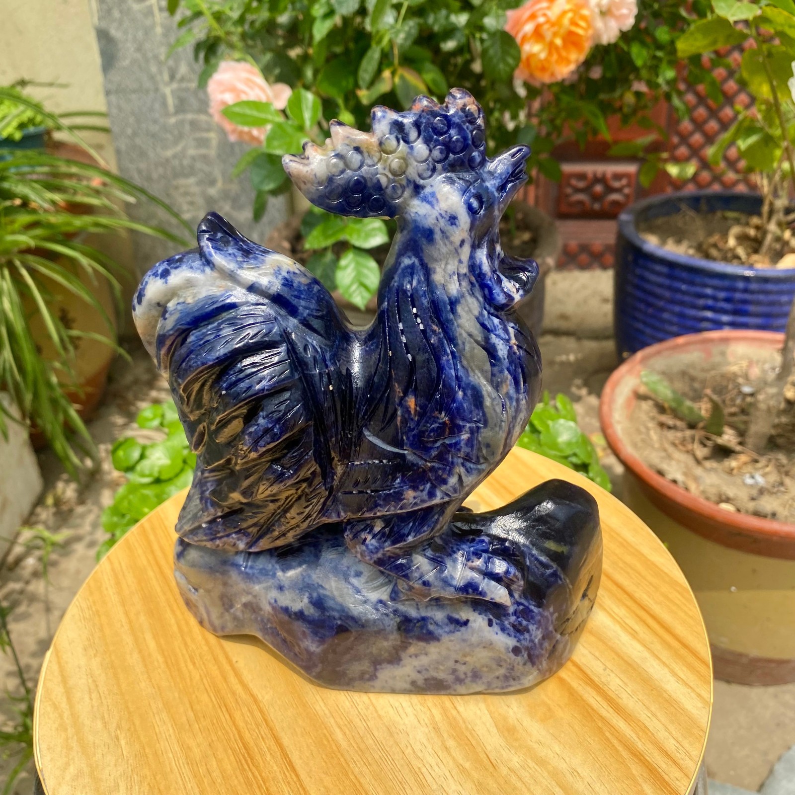 4.3LB Natural blue patterned stone carving rooster statue crystal Healing Stone