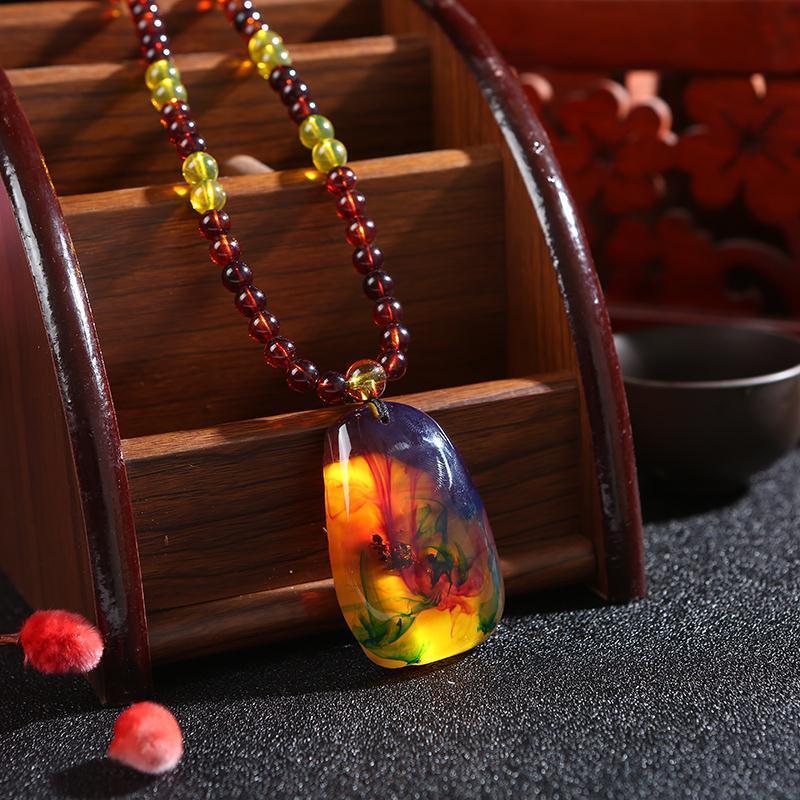 Natural Amber Insect Pendant Fossil Necklace Handmade Ethnic Style Unisex