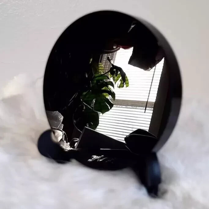 Obsidian Divination Round Mirror Healing Crystal Plate With Stand Home Decor