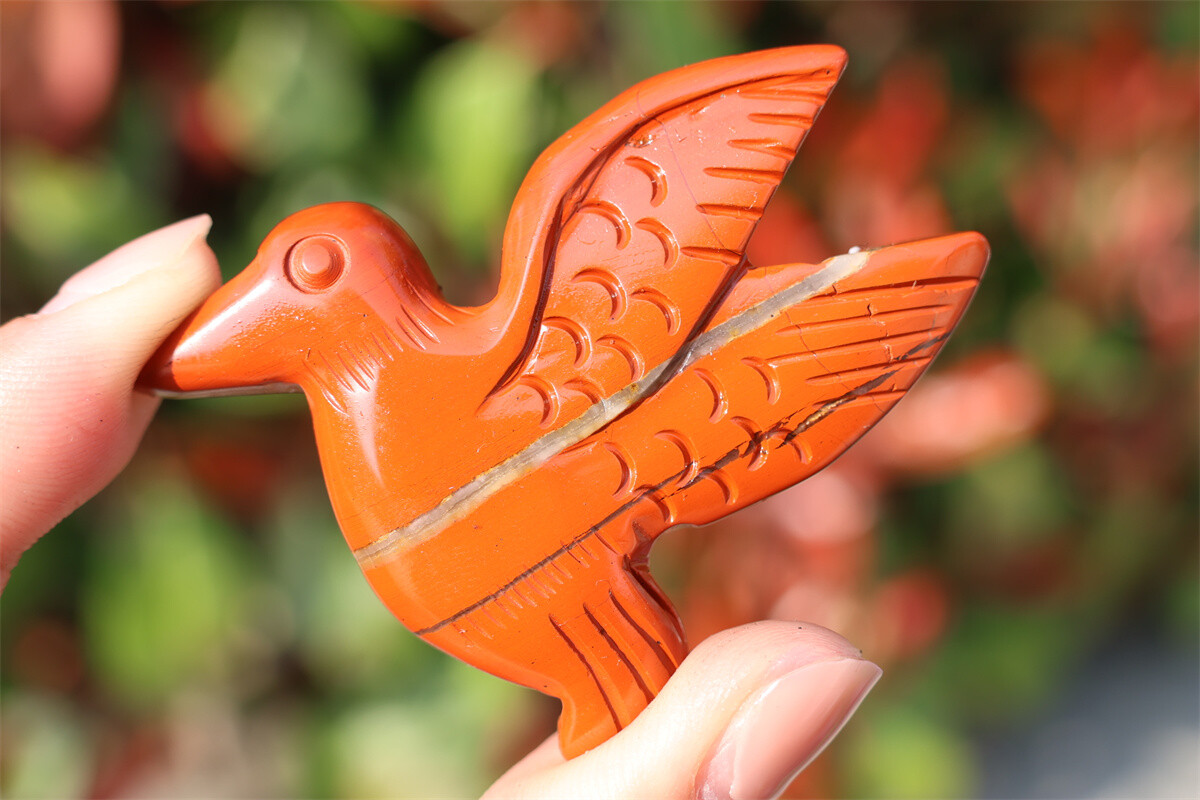 2.3” Natural red jasper Hummingbird Hand Carved Reiki Crystal Skull gift 1pc