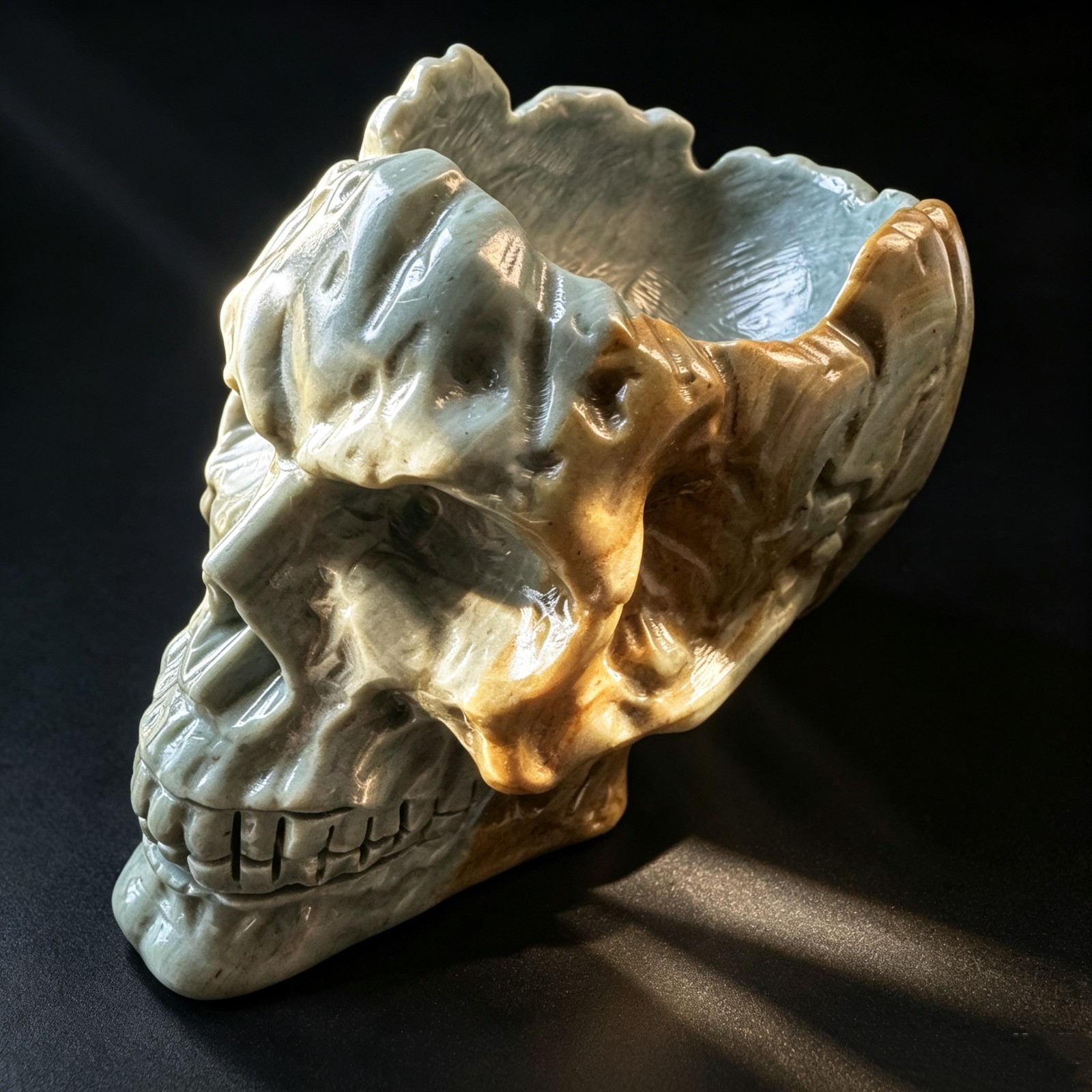 Hand Carved Songhua Stone Predator Skull Ashtray Gothic Sci-Fi Man Cave Decor