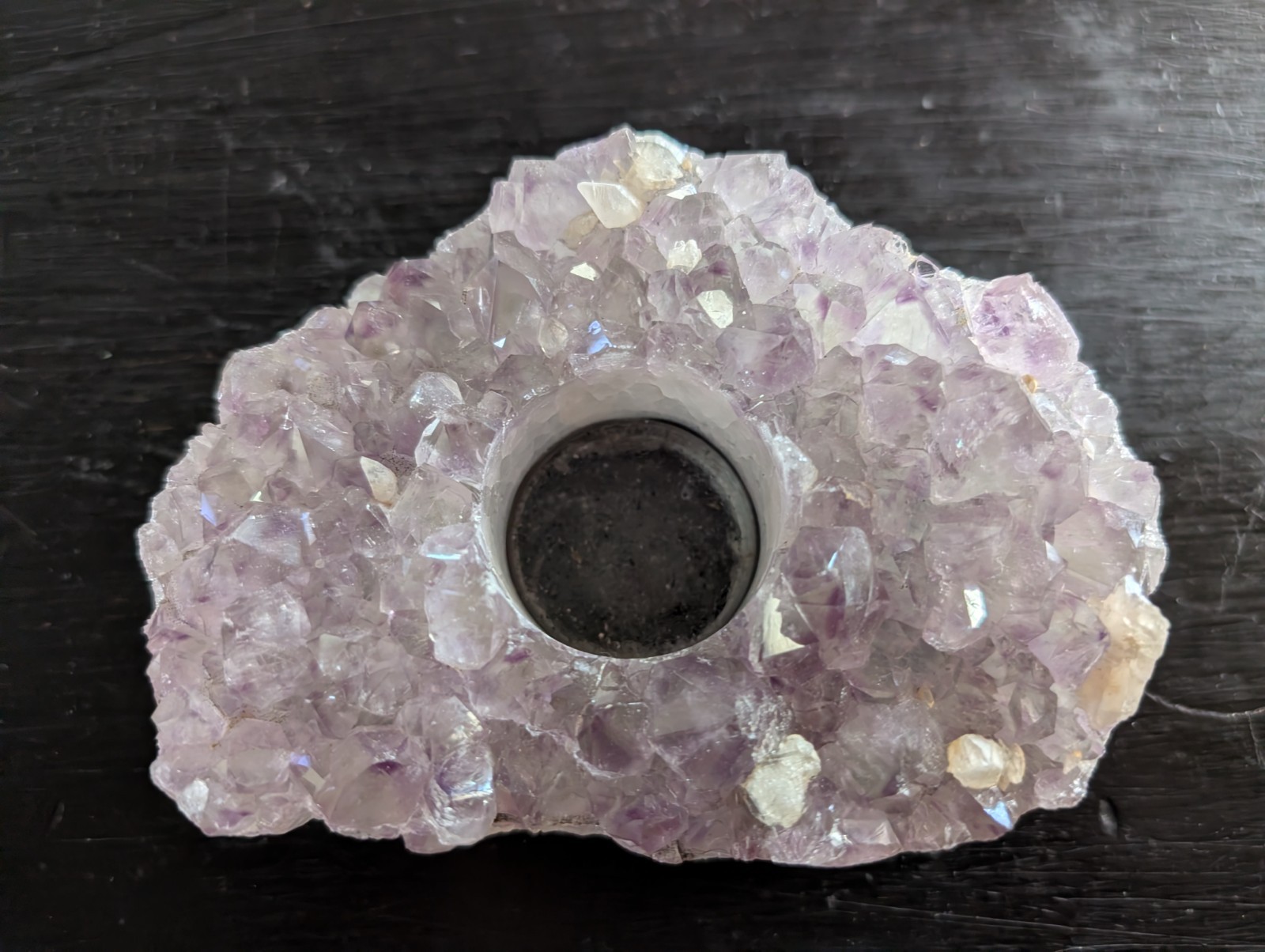 Brazilian AMETHYST Geode Cluster Candle Tea Light Holder Purple