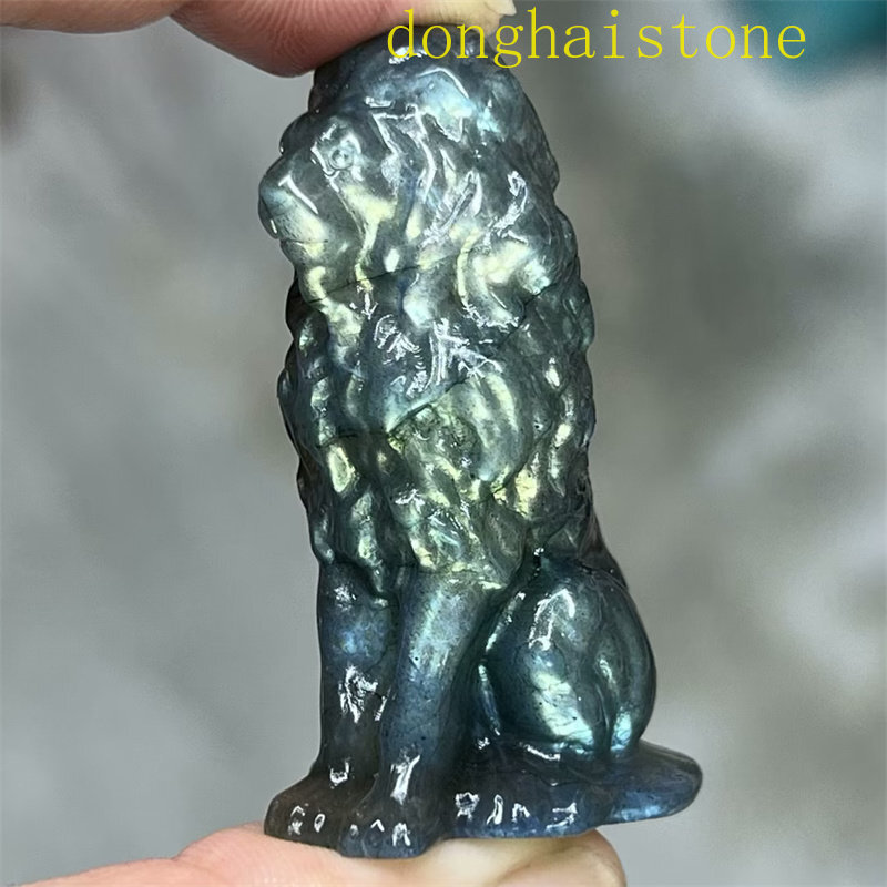 Top 1PC Natural labradorite Lion Skull gem Quartz Crystal Skull Figurines 2″