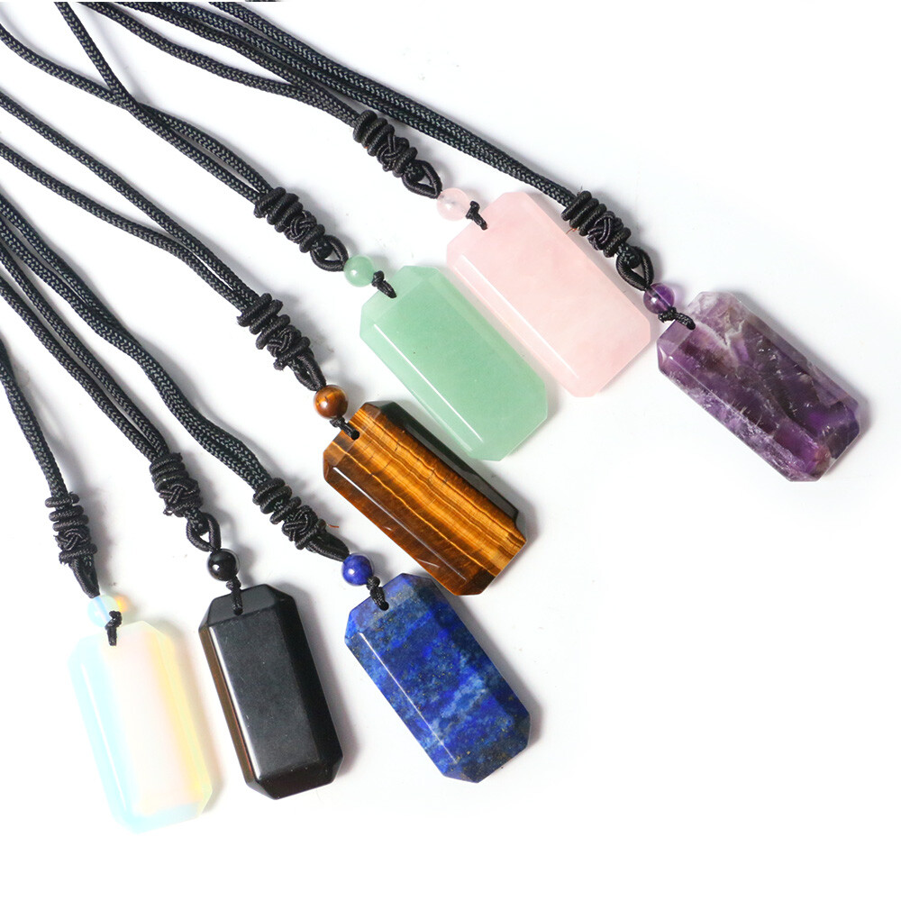 Natural Crystal Rectangle Necklace Chakra Stone Square Bead Pendant Healing Gift