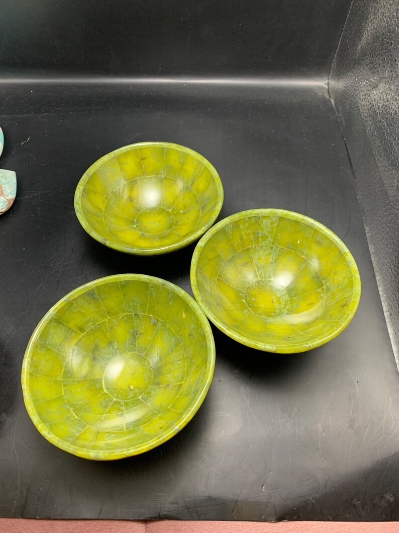 Serpentine Bowl Handmade 4inch 3 Bowl Natural Stone A+++