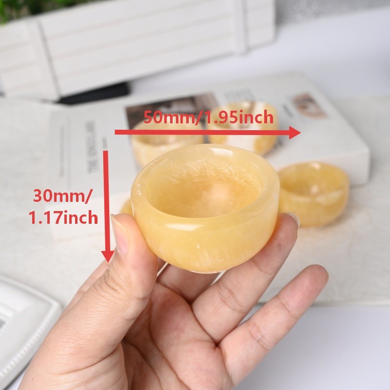 NEW! 2pc 50Mm Natural Yellow Calcite Water Bowl Polished Crystal Decor Girl Gift