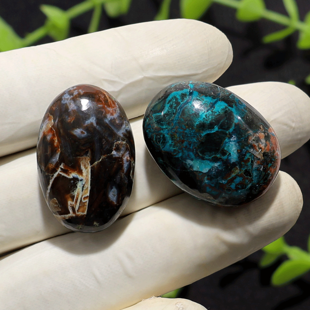 Earth & Ocean Pocket Pair • Turkish Agate & Azurite Palmstones Natural Crystals