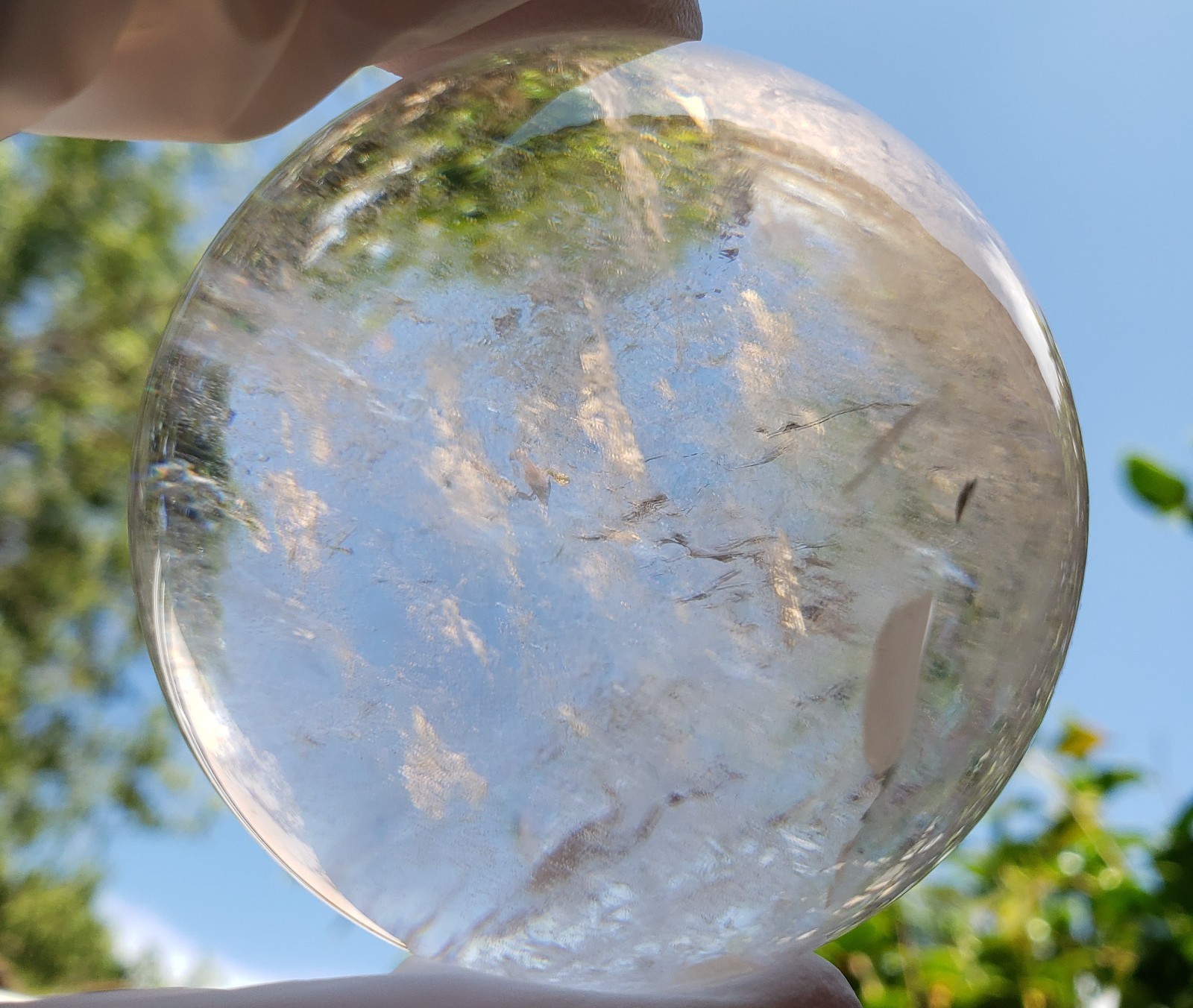 2.3″ Clear Quartz Natural Crystal Ball Sphere Orb Rainbows Phantom, 288g