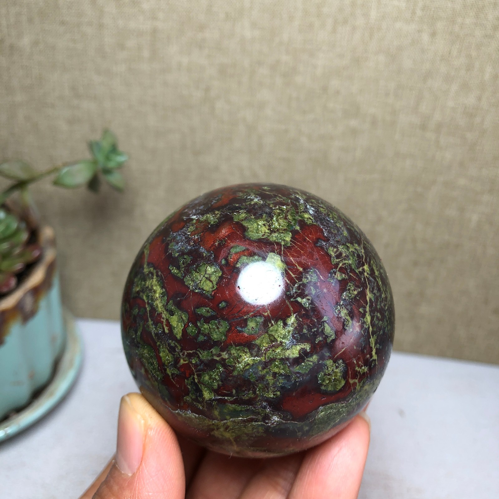 60mm Natural Dragon blood stone quartz crystal sphere ball healing 348g A4050