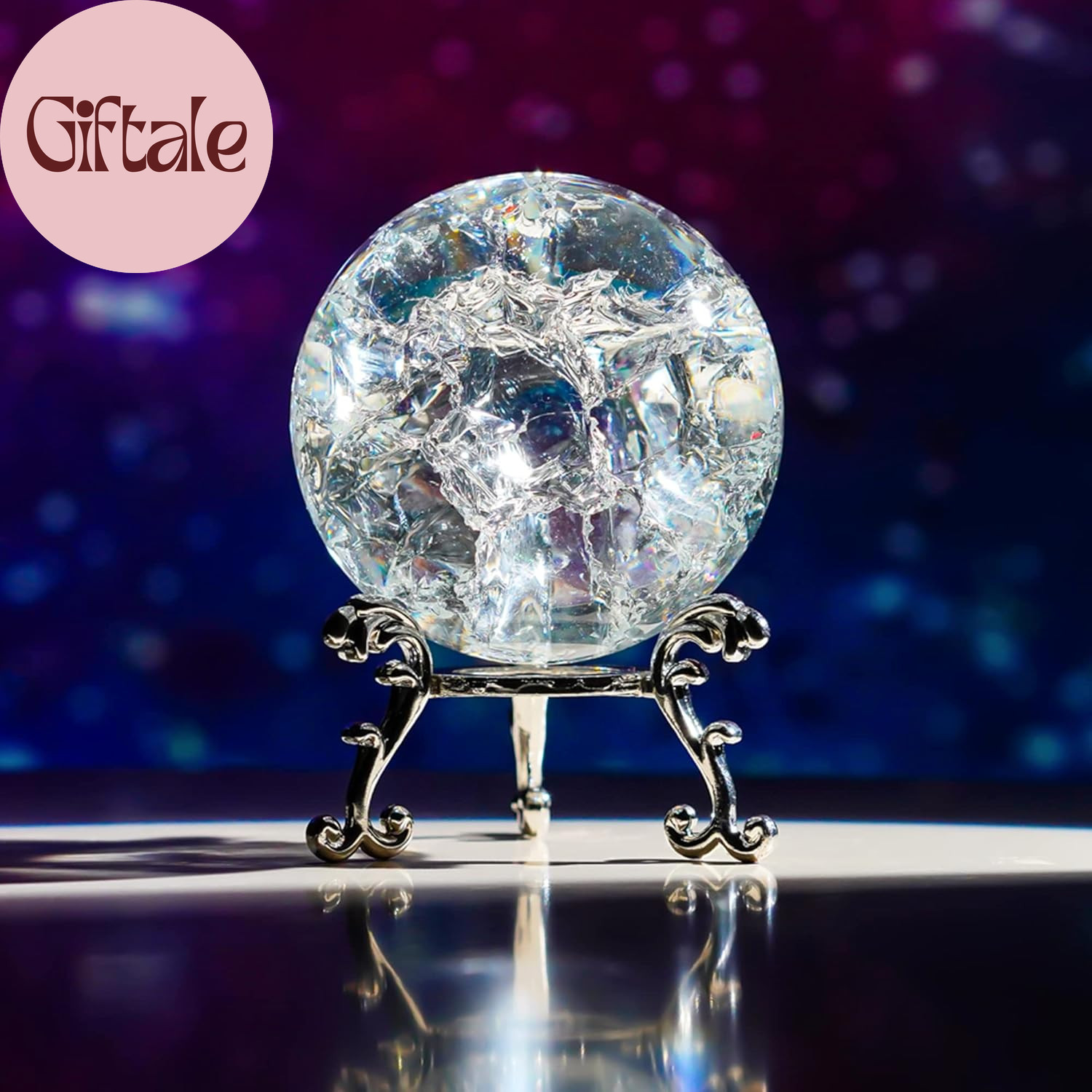 60Mm Ice Cracked Crystal Ball Paperweight Crystal Glass Sphere with Stand for Ch